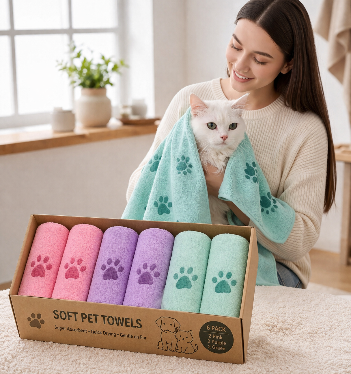 🐾 Pack de Serviettes Microfibre pour Animaux (Chats & Chiens) – Ultra Absorbantes & Douces